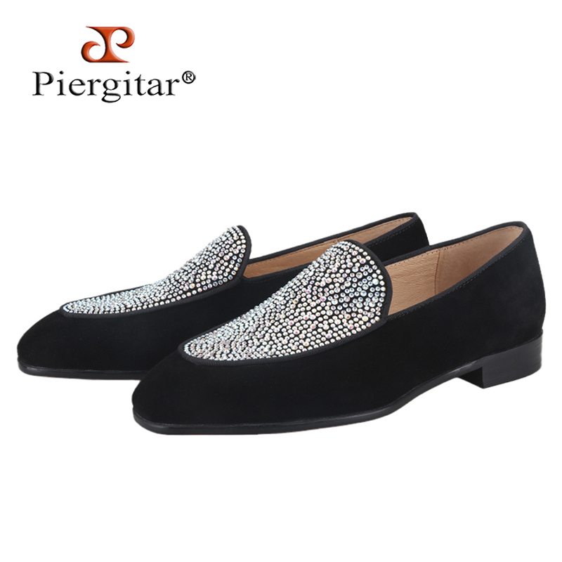 Men Shoes Red Tape - Piergitar Handmade หนังนิ่มสีดำรองเท้าโลฟเฟอร์ผู้ชายออสเตรียคริสตัลจริง Luxury ยี่ห้อ GZ