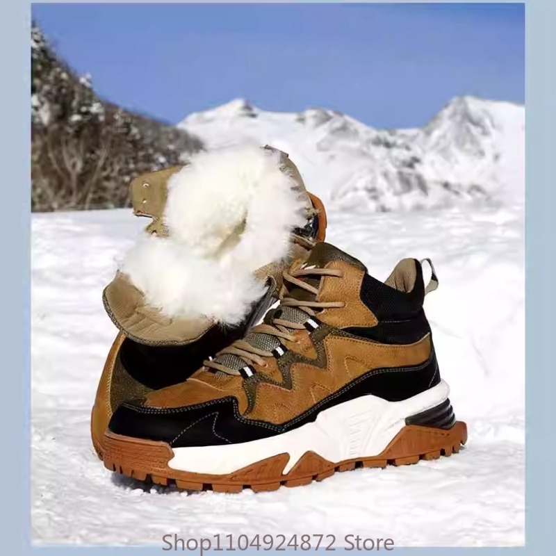 Winter Boot Insulated - รองเท้าบูทหิมะบุขนหนานุ่มสำหรับผู้ชาย รองเท้าผ้าใบกีฬาหุ้มข้อสูง พื้นหนา อุ่นสบายสำหรับฤดูหนาว เหมาะสำหรับกิจกรรมกลางแจ้ง