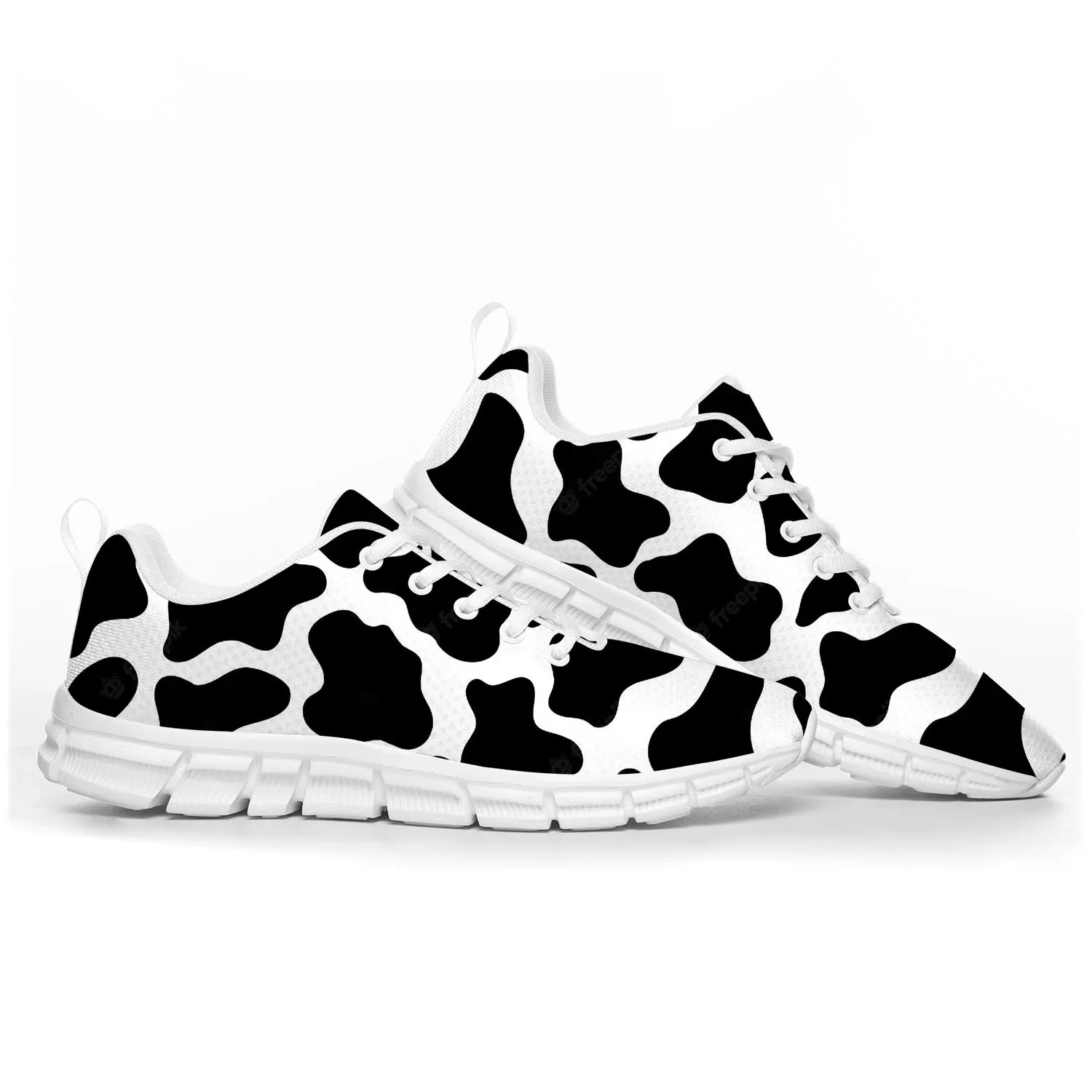 Men'S Shoes Black And White - ลายวัว 3D รองเท้ากีฬาบุรุษสตรีวัยรุ่นรองเท้าผ้าใบสีดำสีขาวพิมพ์คุณภาพที่กำหนดเองรองเท้าคู่