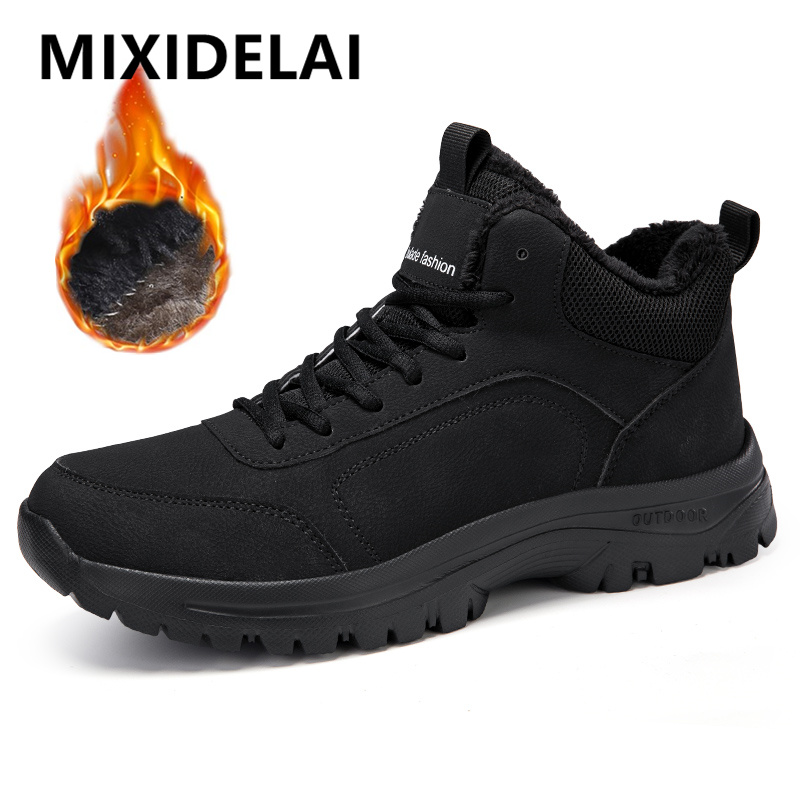 Winter Boot Insulated - รองเท้าบูทผู้ชายสำหรับฤดูหนาว รองเท้าบูทหิมะบุขนนุ่มคุณภาพสูง รองเท้าผ้าใบกันลื่นสำหรับฤดูหนาว รองเท้าบูทข้อเท้าสำหรับเดินป่ากลางแจ้ง รองเท้าทำงาน