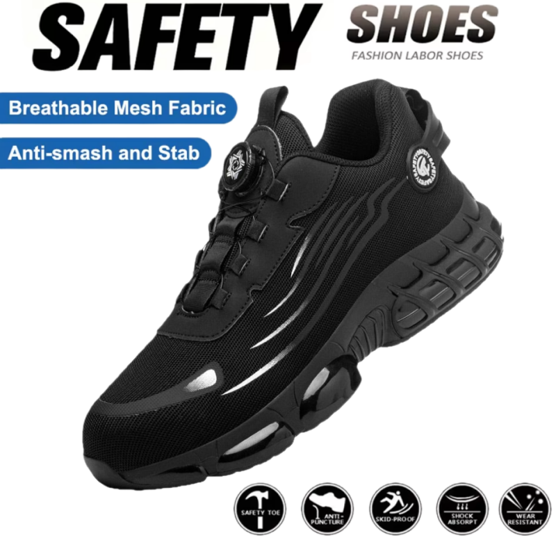 Work Boot Steel Toe - รองเท้าป้องกันแบบมีปุ่มหมุน, รองเท้าทำงานหัวเหล็ก, รองเท้ากันทะลุ, รองเท้าเซฟตี้อุตสาหกรรมที่ระบายอากาศได้ดี