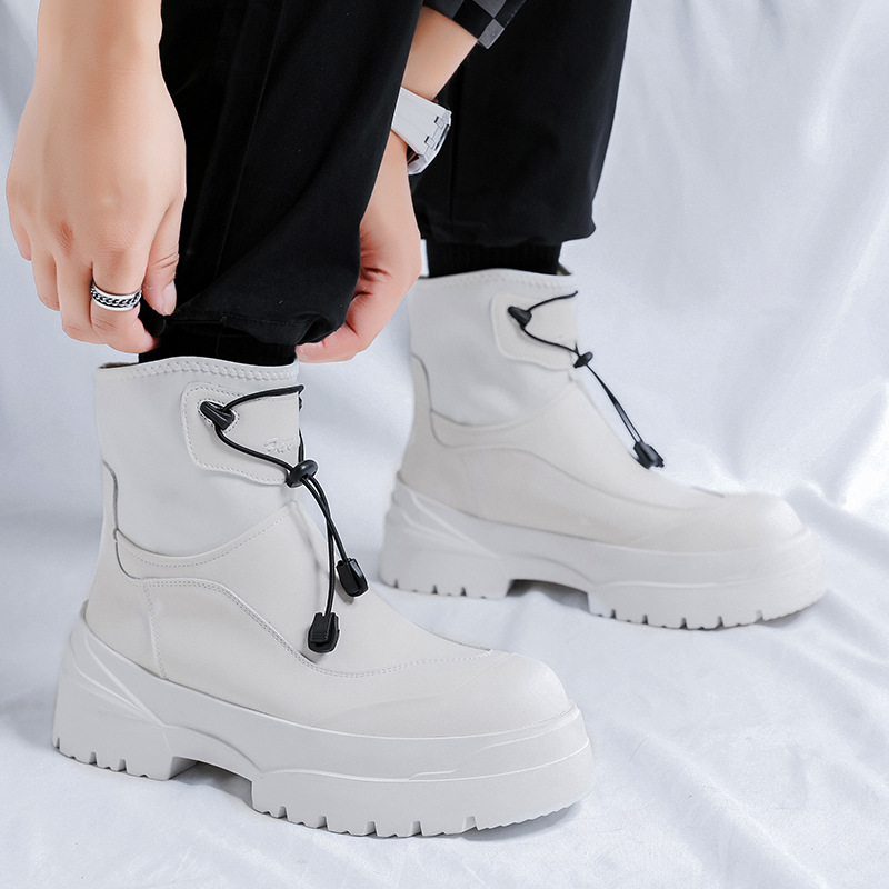 Men'S Shoes Black And White - รองเท้าบูทแฟชั่นผู้ชาย สไตล์เวที ไนต์คลับ รองเท้าบูทส้นตึก สีดำ สีขาว