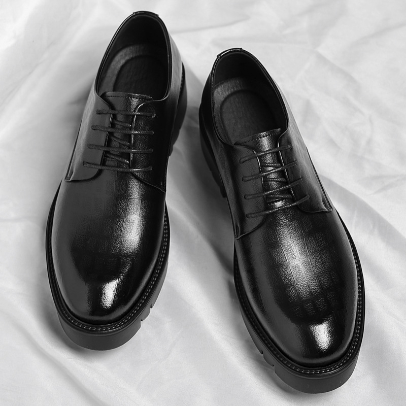 Men Shoes Official - รองเท้าหนังผู้ชายแบบหนาพื้น ทรงเตี้ย สำหรับธุรกิจและงานทางการ พร้อมเชือกผูก เพิ่มความสูง เหมาะสำหรับเจ้าบ่าวในงานแต่งงาน