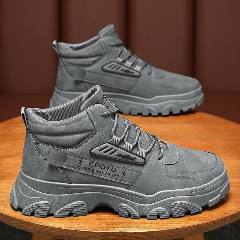Men'S Shoes Increase Height - รองเท้าบูทข้อเท้าผู้ชาย รองเท้าฤดูใบไม้ผลิแบบหุ้มข้อสูง กันน้ำ กันลื่น รองเท้าเพื่อความปลอดภัยในการทำงาน รองเท้าผู้ชายสำหรับกิจกรรมกลางแจ้ง