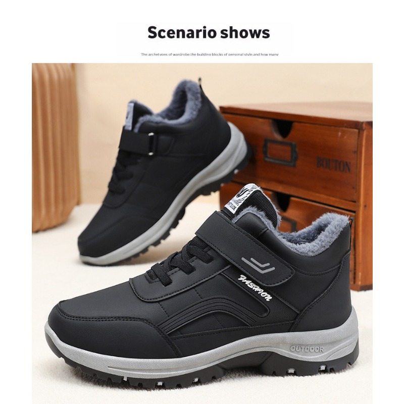Winter Boot Insulated - รองเท้าบูทหิมะสำหรับผู้ชายปี 2026 รองเท้าลำลองสำหรับฤดูหนาว พื้นรองเท้ากันลื่น บุขนอบอุ่น รองเท้าบูทข้อสั้นบุขน