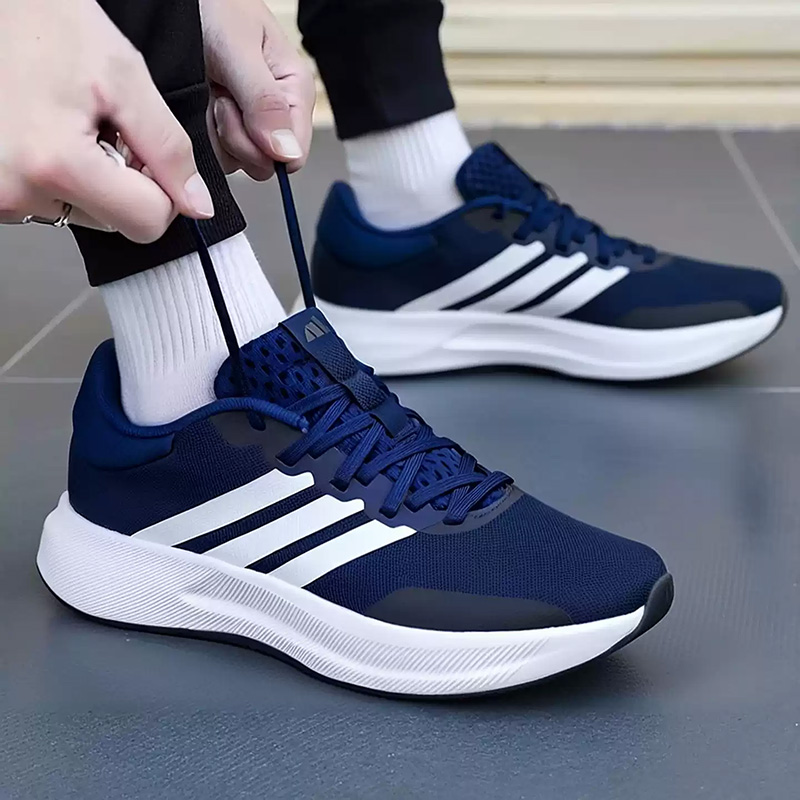 Men Shoes Jd - รองเท้าวิ่ง Adidas สีน้ำเงินกรมท่า ลายสามแถบ ระบายอากาศได้ดี น้ำหนักเบา