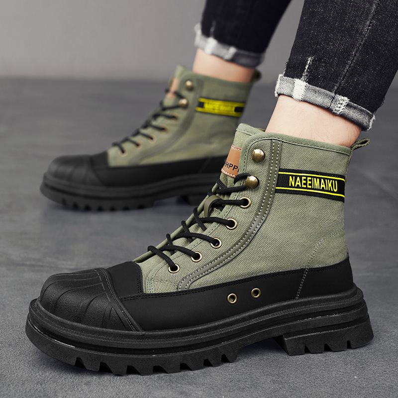 Men Shoes Trends - รองเท้าบูทผ้าใบผู้ชายแฟชั่นทรงสูง รองเท้าลำลองใส่สบาย ระบายอากาศได้ดี รองเท้าทำงานสำหรับผู้ชาย รองเท้าบูทข้อเท้าดีไซน์หรูหรา รองเท้าผู้ชาย