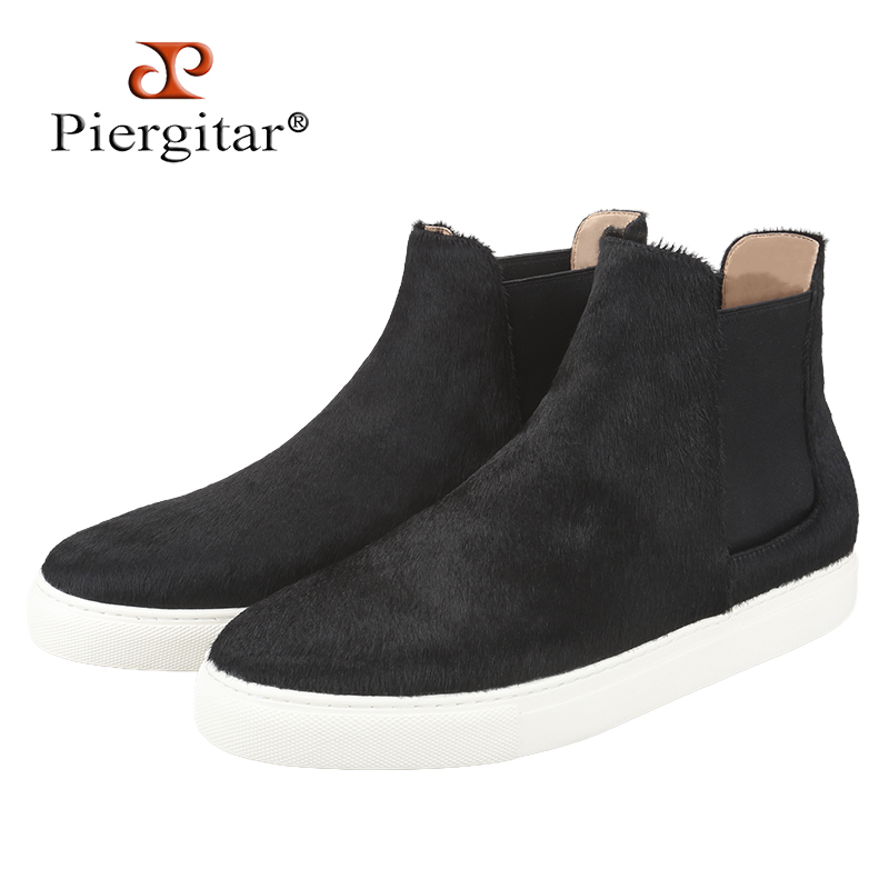 Men'S Shoes Black And White - Piergitar ฤดูหนาวสไตล์ Black Horsehair Men's High-Top