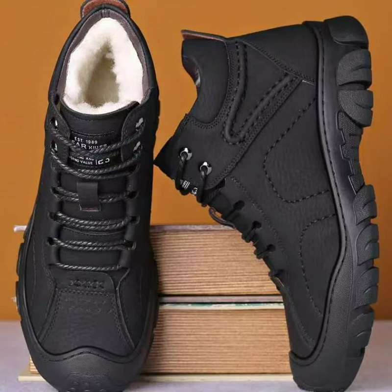 Winter Boot Insulated - รองเท้าบูทผู้ชายแบบผูกเชือก รองเท้าบูทข้อเท้า รองเท้าบูทผู้ชายบุขนกำมะหยี่สำหรับฤดูหนาวใหม่ รองเท้าลำลองทำงานกันลื่น รองเท้าบูทผ้าฝ้ายอุ่น รองเท้าบูทหิมะผู้ชายหุ้มข้อสูงสำหรับกิจกรรมกลางแจ้ง