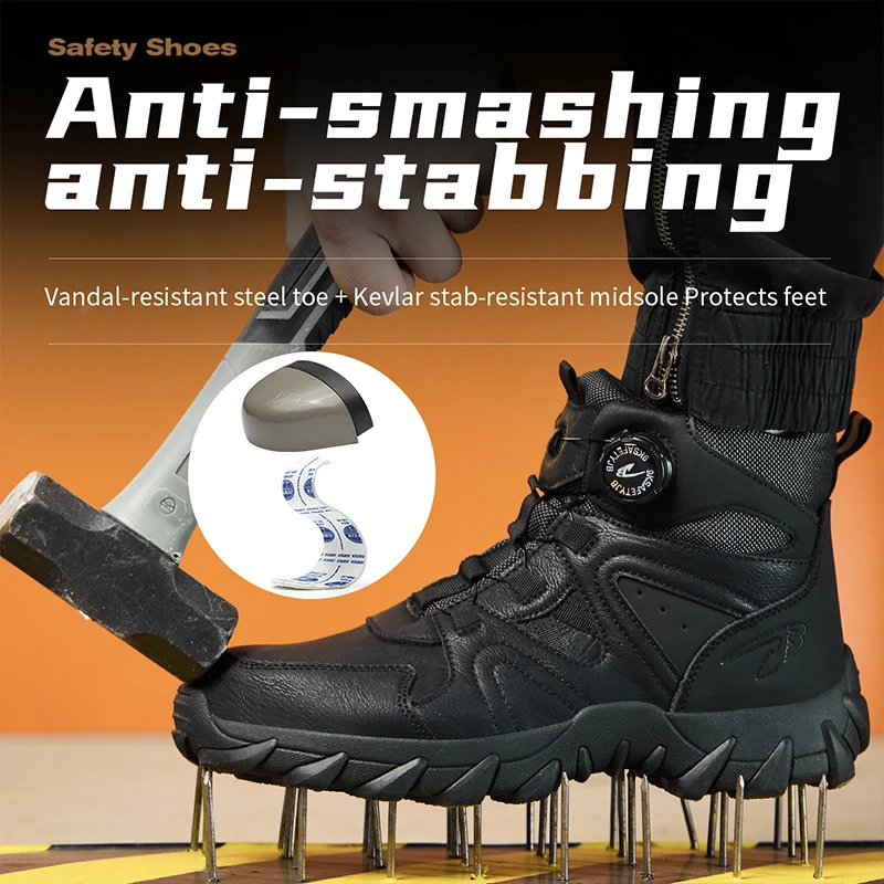 Work Boot Steel Toe - รองเท้าบูทนิรภัยสำหรับผู้ชาย รองเท้าทำงาน ป้องกันการกระแทก ป้องกันการเจาะทะลุ รองเท้าบูทหุ้มข้อสูง รองเท้านิรภัยสำหรับกิจกรรมกลางแจ้ง