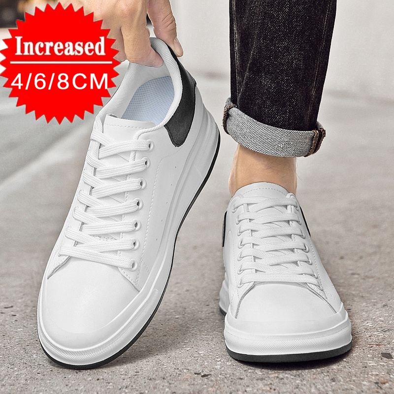 Men'S Shoes Black And White - รองเท้าผ้าใบเพิ่มความสูงแบบซ่อนสำหรับผู้ชาย รุ่นใหม่ หรูหรา เพิ่มความสูง 4/6/8 ซม.