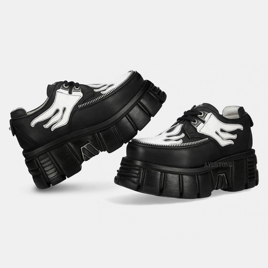 รองเท้าผ้าใบหนังพื้นหนา 7 ซม.  - Men'S Shoes Black And White บทวิจารณ์และราคา