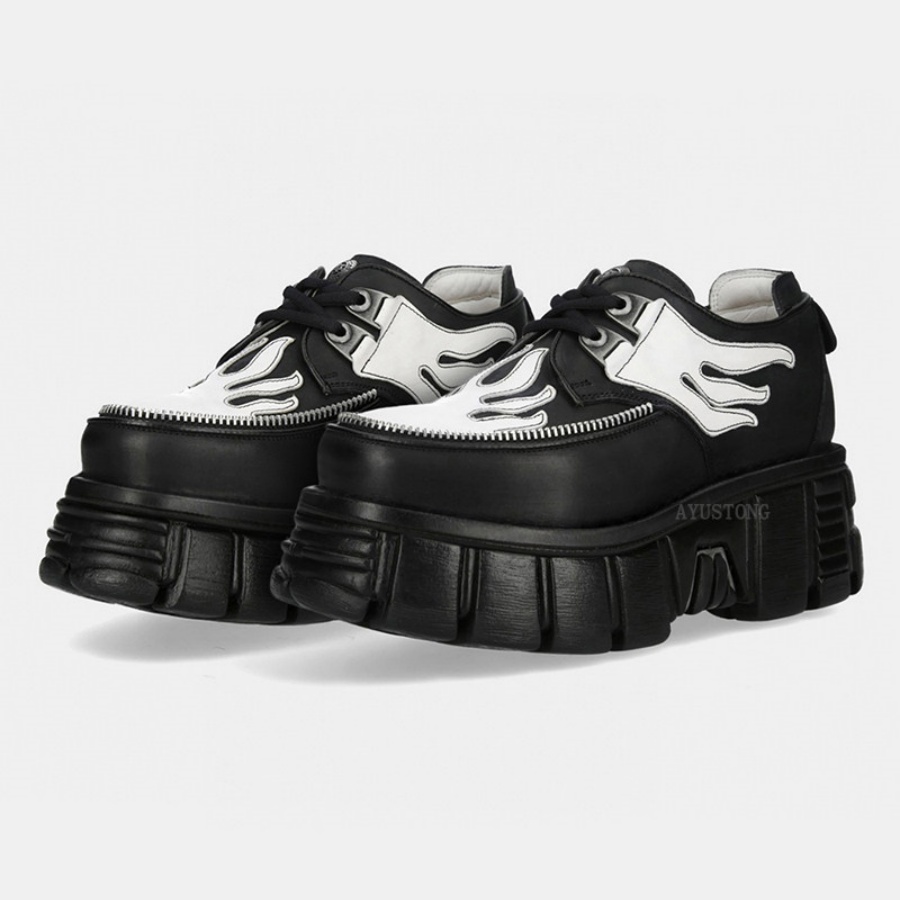 รองเท้าผ้าใบหนังพื้นหนา 7 ซม.  - Men'S Shoes Black And White บทวิจารณ์และราคา