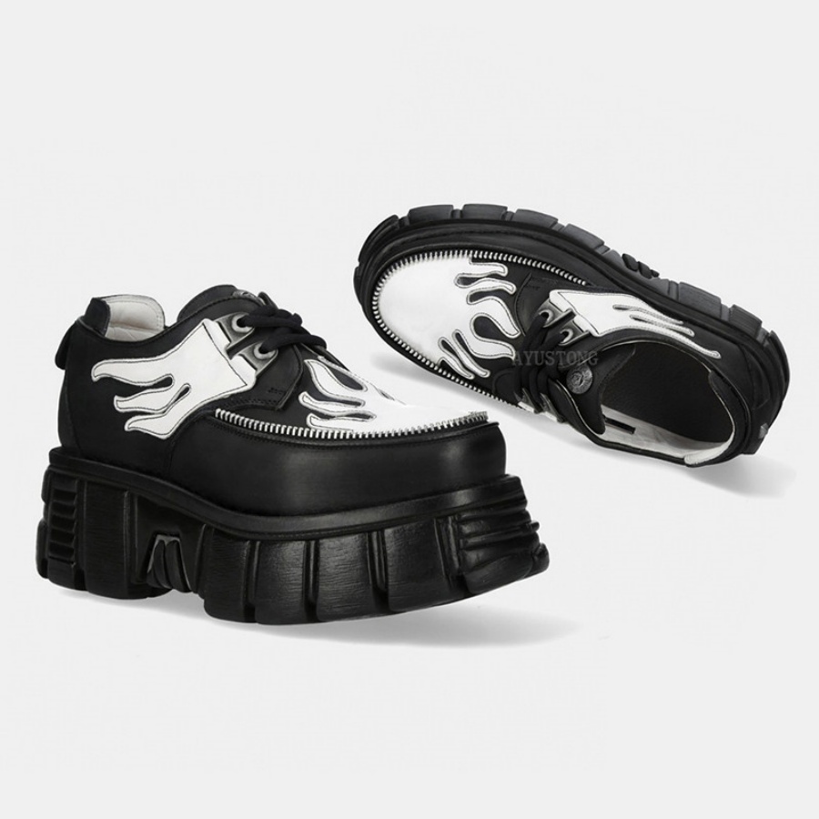 รองเท้าผ้าใบหนังพื้นหนา 7 ซม.  - Men'S Shoes Black And White บทวิจารณ์และราคา