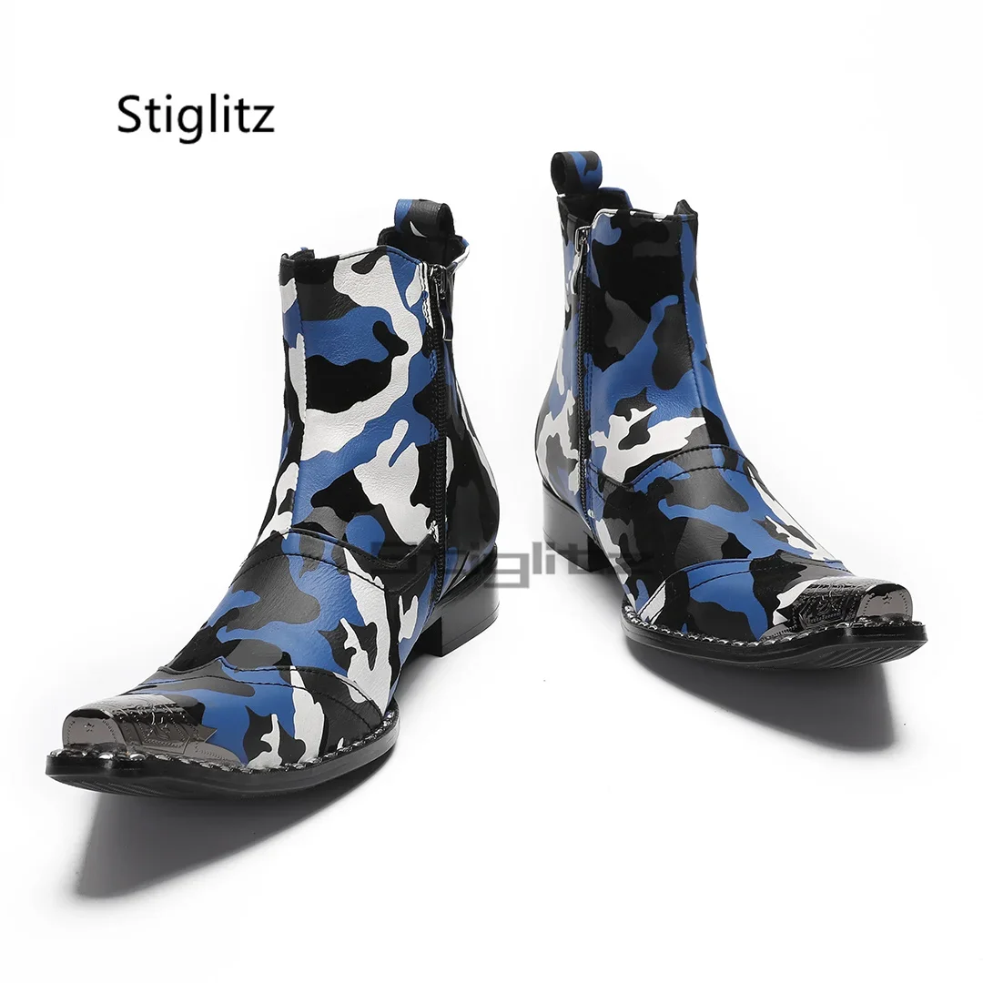 สีฟ้าสีดำสีขาวพิมพ์ลายรองเท้าบ - Men'S Shoes Black And White บทวิจารณ์และราคา
