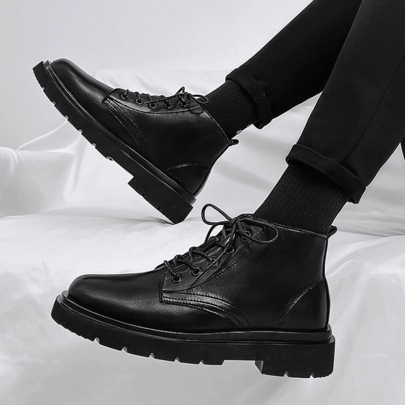 รองเท้าบูทหนังสีดำผู้ชายทรงสูง - Men'S Shoes Increase Height บทวิจารณ์และราคา