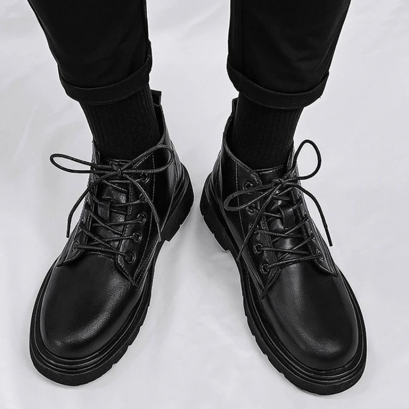 รองเท้าบูทหนังสีดำผู้ชายทรงสูง - Men'S Shoes Increase Height บทวิจารณ์และราคา