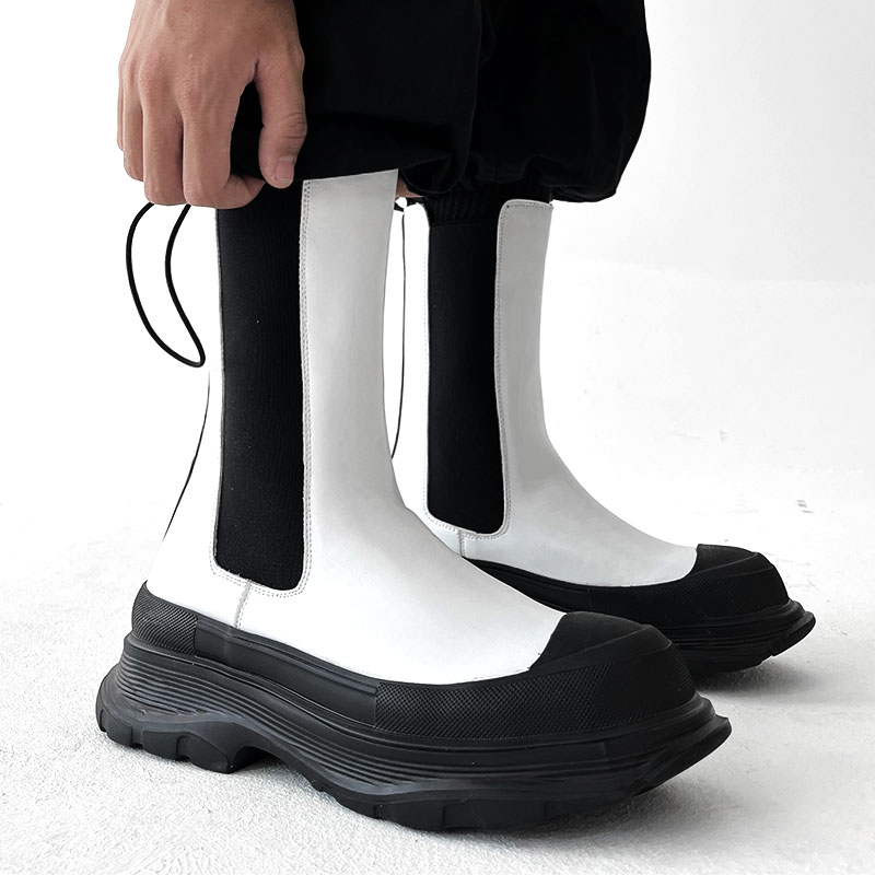 รองเท้าบูทเชลซีทรงสูงสไตล์พังก - Men'S Shoes Black And White บทวิจารณ์และราคา