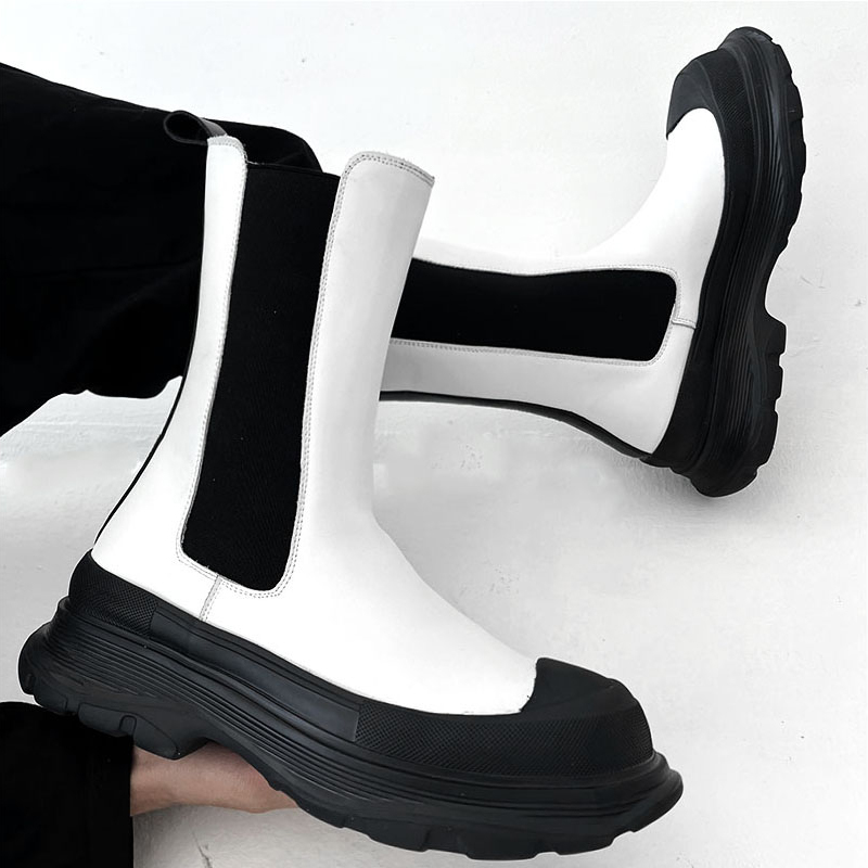 รองเท้าบูทเชลซีทรงสูงสไตล์พังก - Men'S Shoes Black And White บทวิจารณ์และราคา
