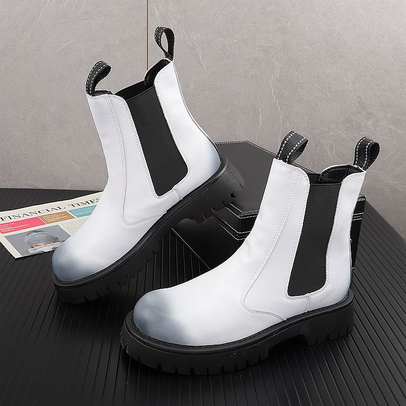 รองเท้าบูทหนังแท้แฟชั่นหรูสำหร - Men'S Shoes Black And White บทวิจารณ์และราคา