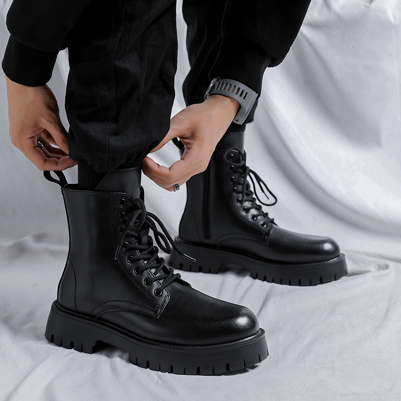 รองเท้าบูทหนังแท้แฟชั่นหรูสำหร - Men'S Shoes Black And White บทวิจารณ์และราคา