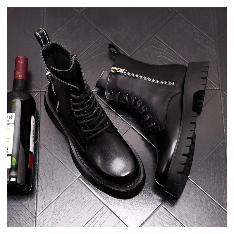 รองเท้าบูทหนังแท้แฟชั่นหรูสำหร - Men'S Shoes Black And White บทวิจารณ์และราคา