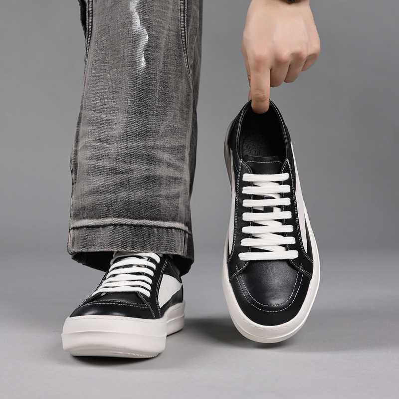 รองเท้าผ้าใบหนังแท้สีดำสำหรับผ - Men'S Shoes Black And White บทวิจารณ์และราคา