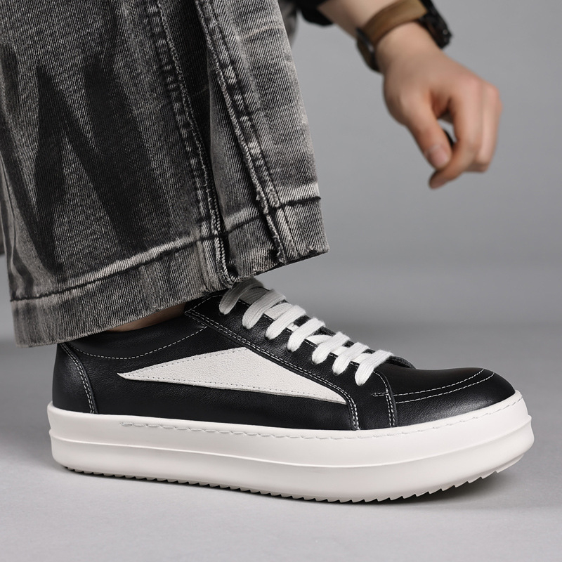 รองเท้าผ้าใบหนังแท้สีดำสำหรับผ - Men'S Shoes Black And White บทวิจารณ์และราคา