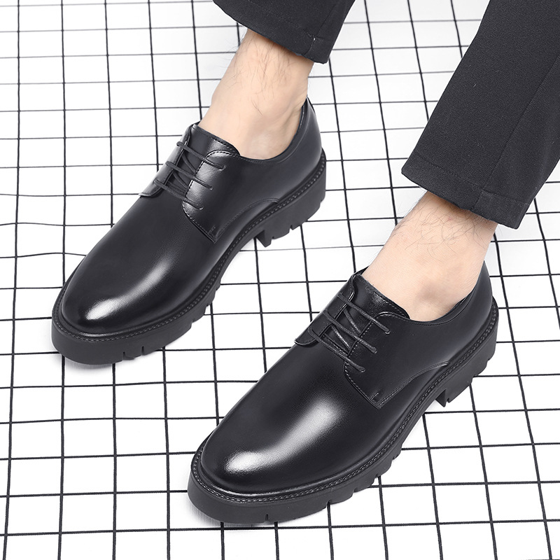 รองเท้าหนังสีดำแบบผูกเชือกสำหร - Men Shoes Official บทวิจารณ์และราคา